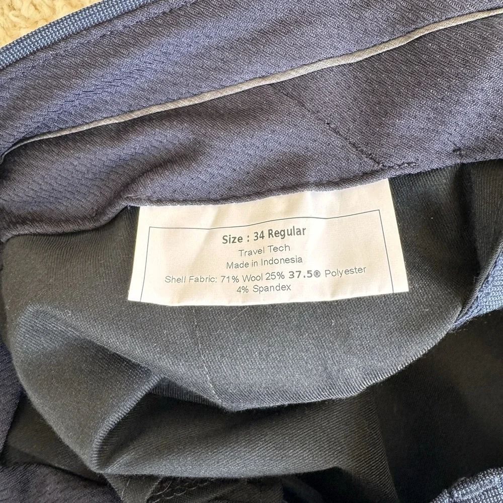 Jos A Bank Traveler TravelTech Dress Pants Mens 34R Slim Fit Blue Wool Stretch